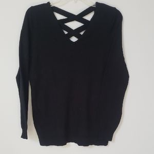 Love Ellie Black Crisscross Back Sweater Womens L Soft Cozy V Neck Long Tunic
